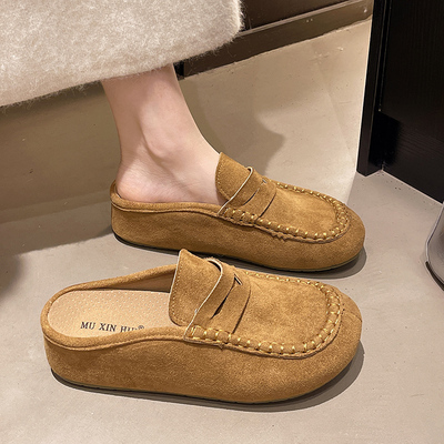 厚底内增高一脚蹬勃肯鞋子