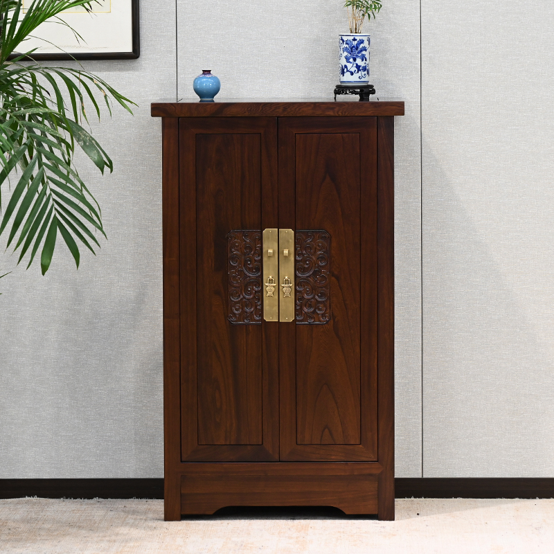 中式小玄关柜60公分老榆木门厅柜对开门立柜全实木鞋柜复古储物柜