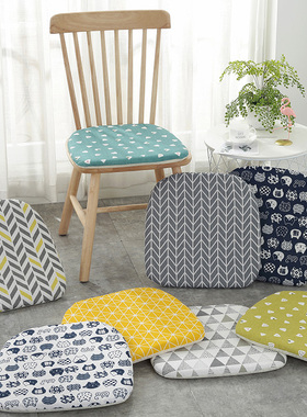 日式棉麻坐垫餐桌椅垫北欧马蹄形实木温莎椅子座垫家用凳子垫四季