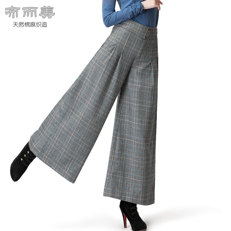 冬季新款时尚女裤保暖呢子九分裤修身高腰妈妈裙裤羊毛呢大脚甩裤