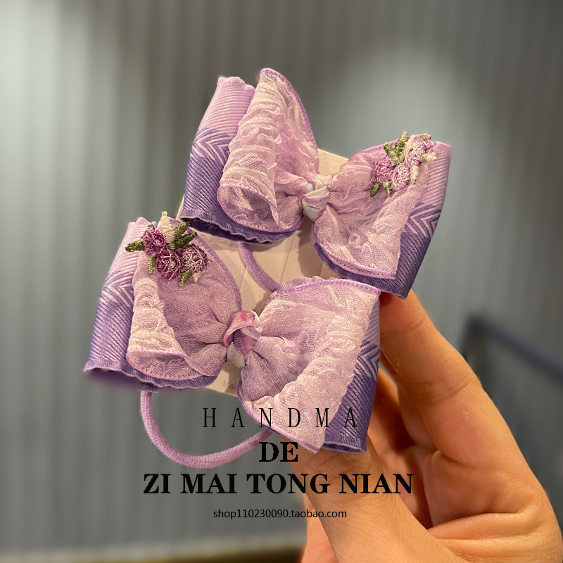 女童韩版刺绣蝴蝶结发圈