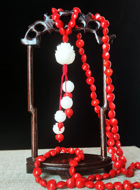 天然相思红豆血菩提根雕刻莲花毛衣链项链情侣创意礼品包挂件饰品