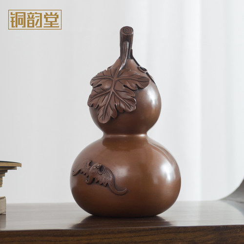 铜韵堂 铜葫芦客厅摆件 紫铜双金钱蝙蝠葫芦家居装饰品工艺收藏品 - 封面