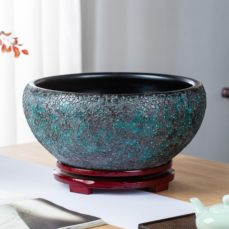 泡泡釉高温陶瓷缸客厅鱼缸水培容器龟缸睡莲碗莲花盆青观背鱼缸