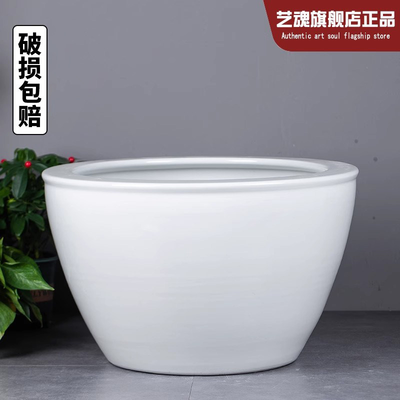 陶瓷鱼缸灰白色水缸古法养鱼阳台睡莲荷花缸室外庭院大缸鱼缸水缸