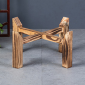 陶瓷鱼缸实木底座鱼缸装 饰品十字底座圆形鱼缸底座摆件