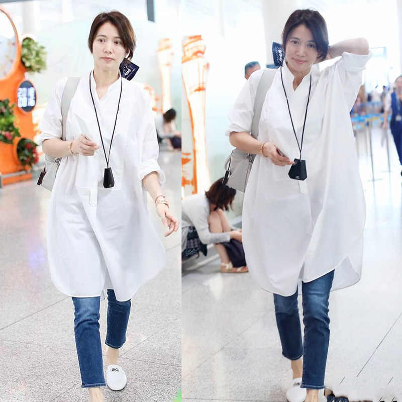 妻子的浪漫旅行袁咏仪同款白色衬衫休闲宽松防晒衣衬衣外套女大码