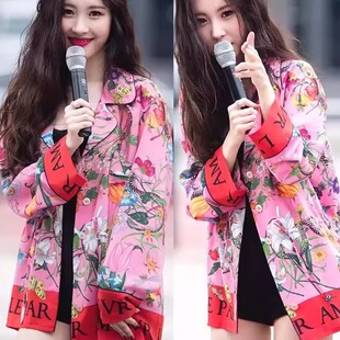 夏秋季李宣美戚薇街拍ins同款宽松印花朵字母衬衫设计感上衣女潮