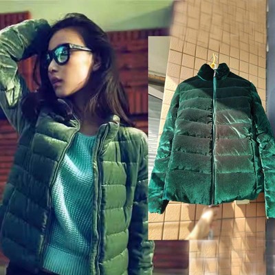 新款倪妮墨绿色修身显瘦羽绒服