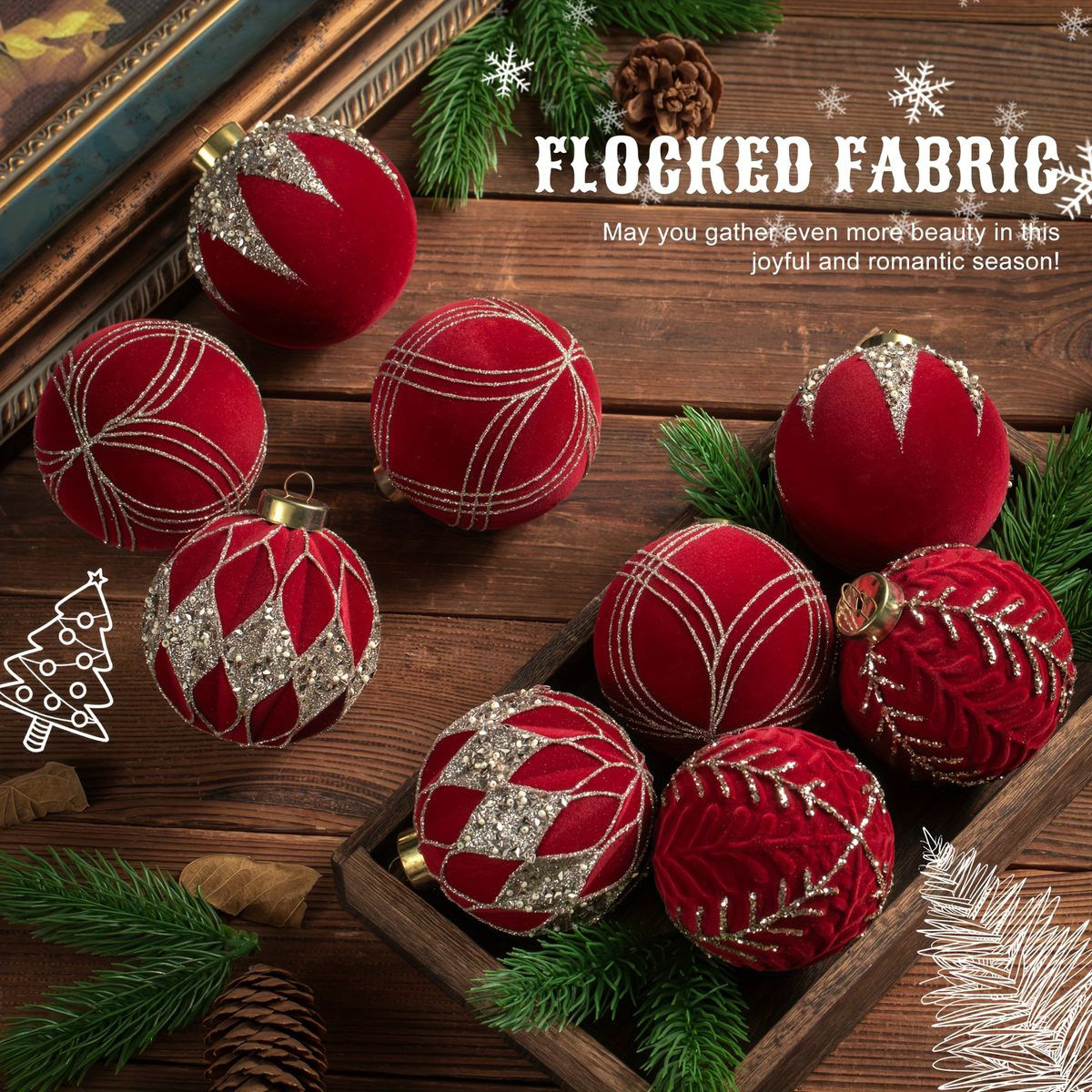 圣诞球装饰8cm酒红植绒挂件