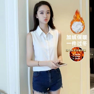 假领子加大码 雪纺衫 无袖 女职业装 百搭白衬衣背心打底 衬衫 加绒新款