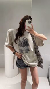 Latte韩系卡通印花短袖T恤女夏季新款宽松显瘦百搭圆领设计感上衣