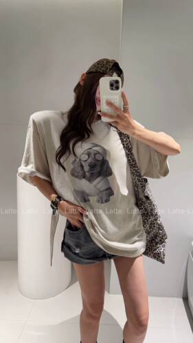 Latte韩系卡通印花短袖T恤女夏季新款宽松显瘦百搭圆领设计感上衣