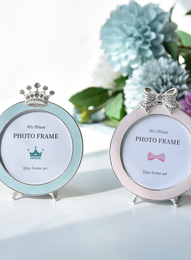 迷你小相框摆台3.5寸高档精致皇冠圆形金属Franc franc出口日本
