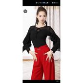 8312 弹力面料拼网纱吉特巴广场舞团队表演服 1四季