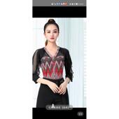 飞袖 吉特巴舞蹈服新款 舞服弹力修身 网纱中袖 上衣印花拉丁舞服 夏季