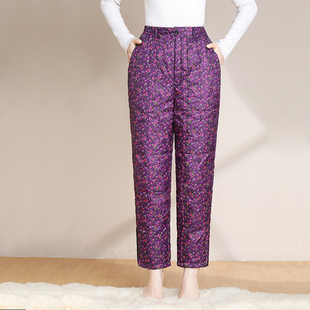 保暖裤 冬季 宽松 女外穿高腰加绒加厚白鸭绒妈妈大码 中老年羽绒裤