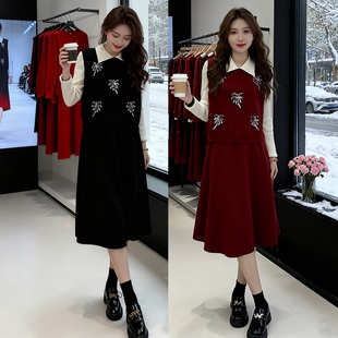 2025韩版新年战袍两件套女冬装针织连衣裙时尚气质套装336