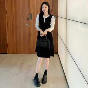 假两件拼接圆领中长款 显瘦长袖 气质连衣裙8858 新款 2025秋装