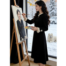 2025冬装 名媛气质连衣裙花边拼接遮肚配大衣打底裙8433 新中式