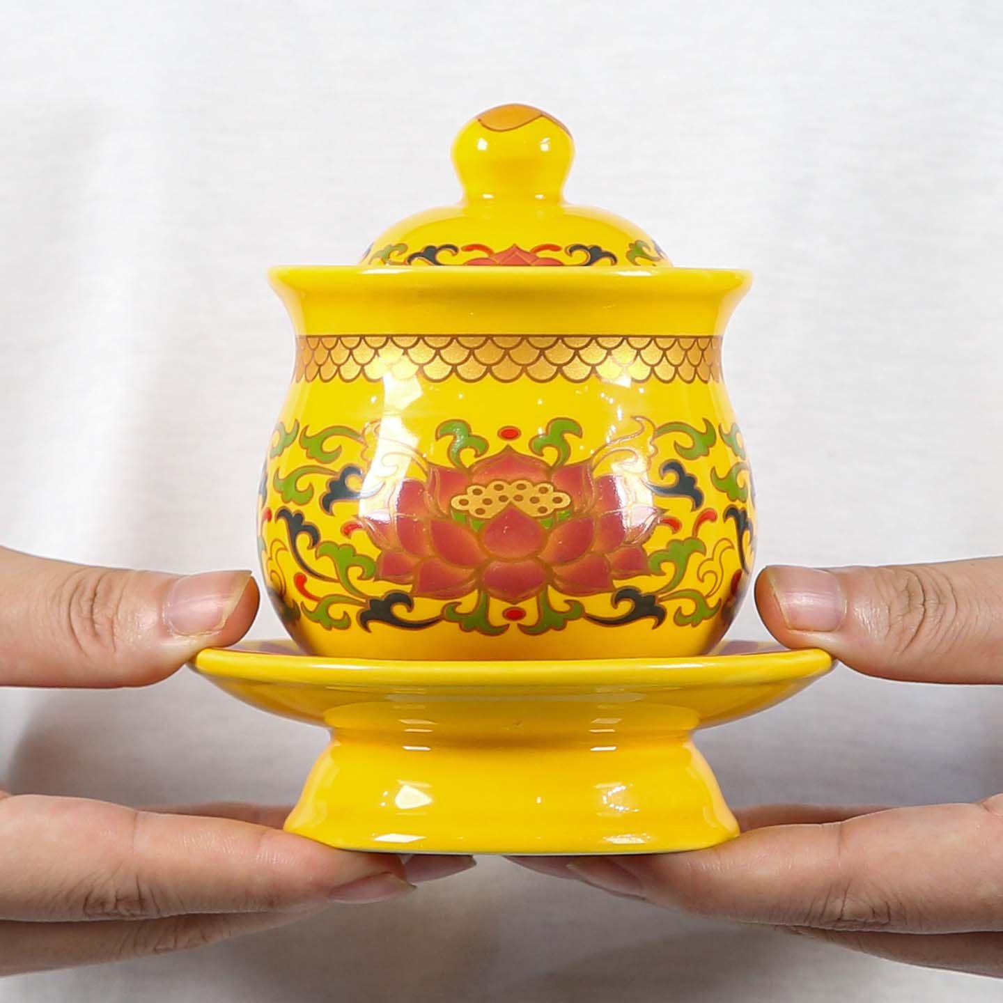 中成佛堂用品唐彩黄莲花供水杯圣水杯净水杯 陶瓷供水杯供佛水杯,家居饰品,装饰摆件,淘宝优惠券,粉丝福利购,淘宝优惠卷