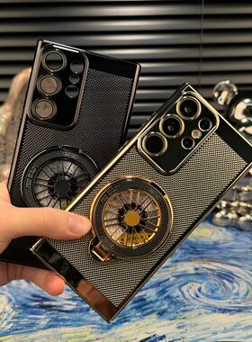 解压陀螺支架适用三星S25Ultra手机壳新款网格散热壳S24高级感电镀超薄夏天手机套galaxyS23+全包男款s22外壳