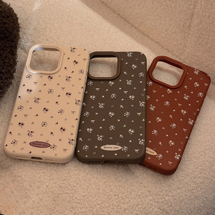 初秋ins棕色小碎花适用苹果16promax手机壳iphone17新款 12promax韩系15简约氛围小众全包16软壳 14pro女款