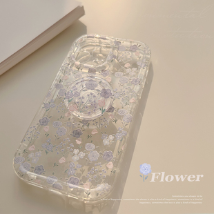 适用苹果13新款15小清新春夏碎花支架手机壳iphone14pro max女16透明11春日ins文艺风12气囊11全包软壳