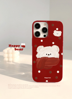 新年ins风波点围巾小熊适用iPhone17promax苹果14手机壳11原创红色卡通12可爱plus喜庆13Pro女16秋冬保护套xr