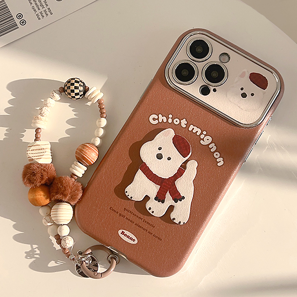 秋冬ins棕色皮质立体卡通西高地小狗适用苹果16promax手机壳iphone17新款15pro女款14日韩风11全包软壳16挂链