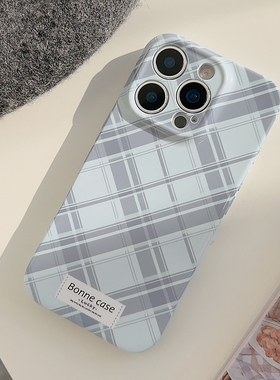 日韩风ins复古蓝灰色菱格适用苹果16promax手机壳iphone17新款15pro女款14创意简约个性13菲林全包11软壳12