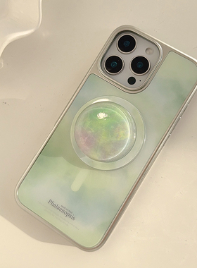 小清新绿色大理石纹适用苹果17promax手机壳iphone16新款15pro男女款14小众创意11磁吸晕染支架23电镀13硬