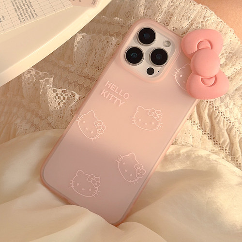 小众ins风立体粉色蝴蝶结KT猫咪适用苹果16promax手机壳iphone17新款15pro女款14日韩12全包软壳16甜妹11软