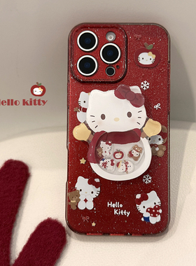 新年红色闪粉卡通猫咪摇摇乐支架适用苹果16手机壳iphone17promax新款15pro女款14喜庆16全包15少女13软壳