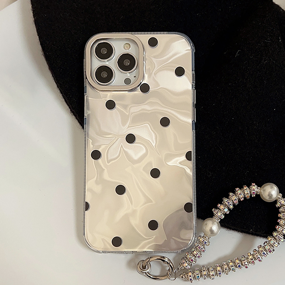 高级感ins简约波点适用苹果14手机壳轻奢手链iPhone16ProMax新款15pro防摔12男女款小众水波纹14pro保护套硬