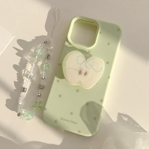 ins个性小众青苹果支架适用苹果17promax手机壳iphone16新款15pro女款14简约日韩磨砂11软壳16保护套带挂链
