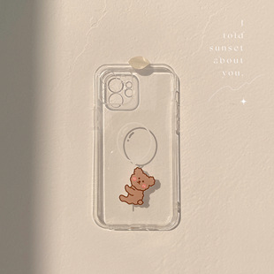 创意卡通熊苹果16Promax手机壳iPhone17透明14适用12mini软8plus透明11简约日韩风可爱16薄款15plus保护套女
