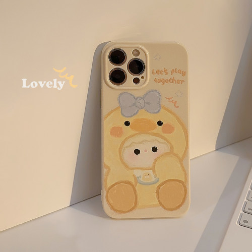 奶黄可爱呆萌鸭适用iphone17promax苹果13手机壳16全包13亮面12少女ins卡通12pro小众15plus原创萌系保护套