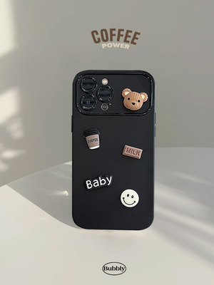 复古卡通ins风适用苹果17手机壳13新款iphone15pro max男女情侣16个性立体咖啡小熊11全包xr磨砂xs保护套15