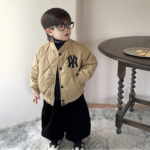 男童夹棉外套秋冬款男孩新款痞帅儿童轻薄棉棒球服男宝宝手工棉衣