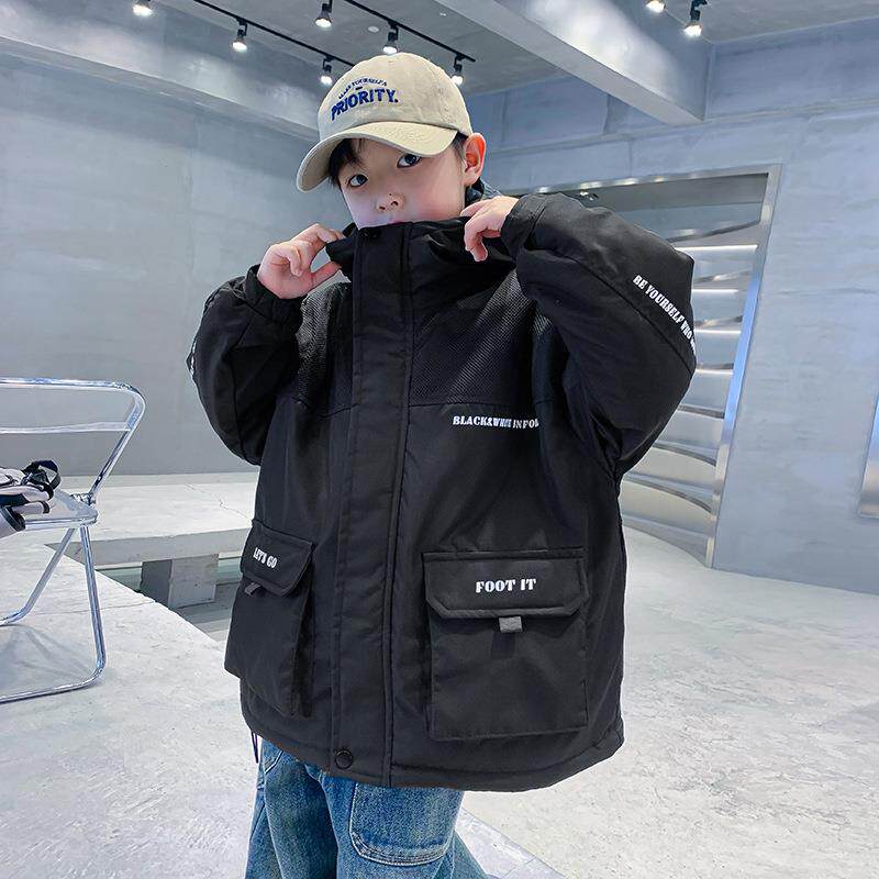 男童冬季装连帽棉服2026工年新冬款儿童装中大童夹棉加厚棉衣外套