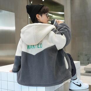 外套加厚夹羊羔大童套装儿童加绒秋冬新款棉冬季2023男童摇粒绒冬