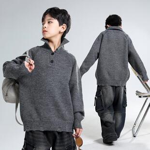男童休韩版毛衣时尚翻领闲针织衫男孩帅气百搭范秋冬款潮上衣跨境