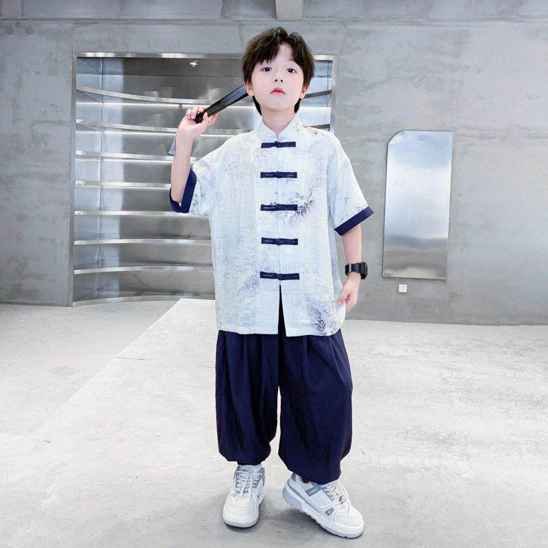 夏季古风短袖汉童服套装2026新款儿童装中式新民族风演出服唐装