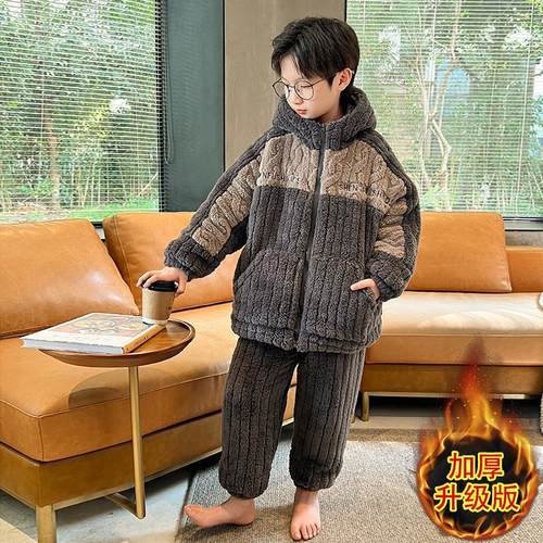 法兰绒装儿童男孩加厚秋冬