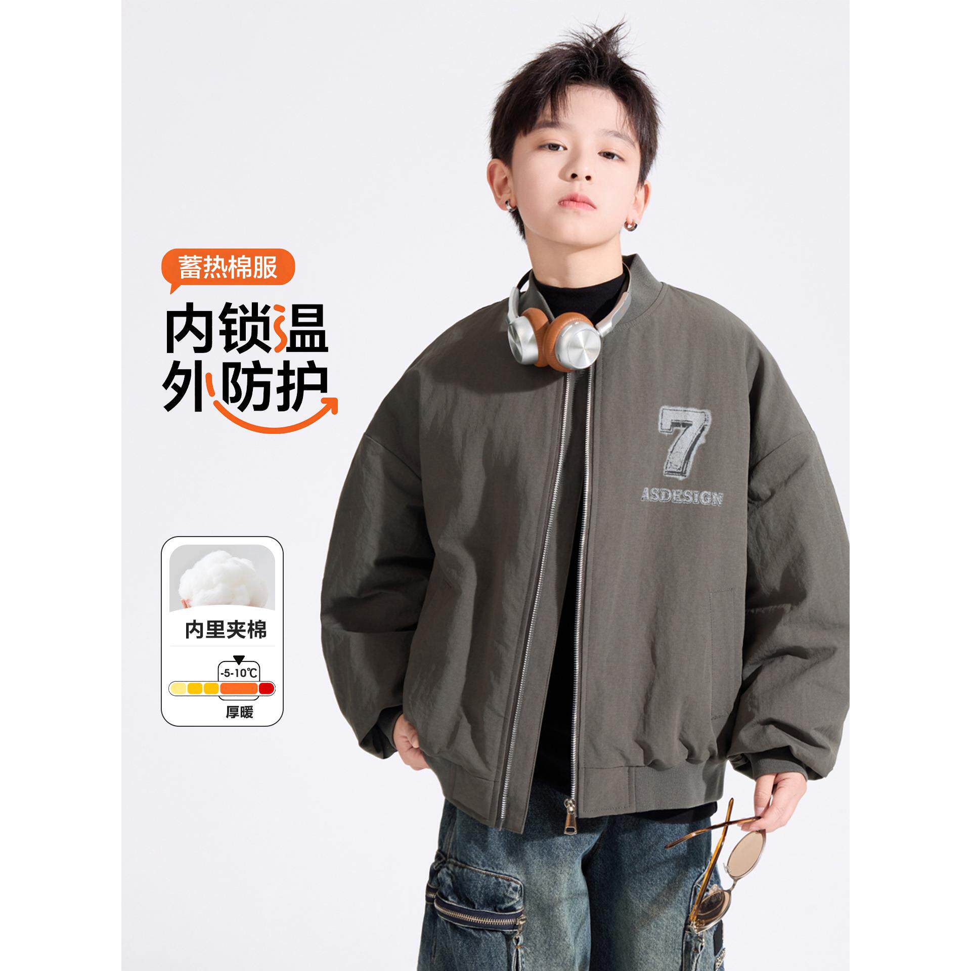 男童冬装加厚行员棒球棉服202青6新款少年儿童防风运动棉衣外飞套