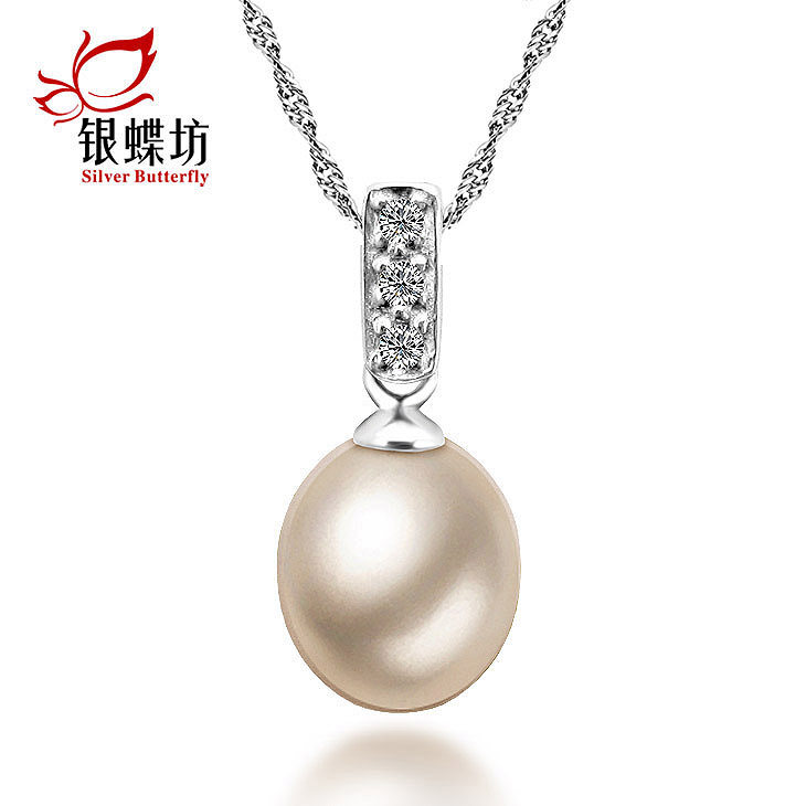 S925银项链女淡水珍珠吊坠水滴珍珠项链短款简约时尚银饰品日韩版