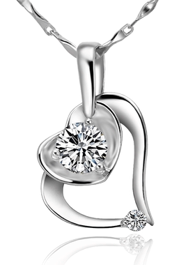 女士白钻银短款心形吊坠