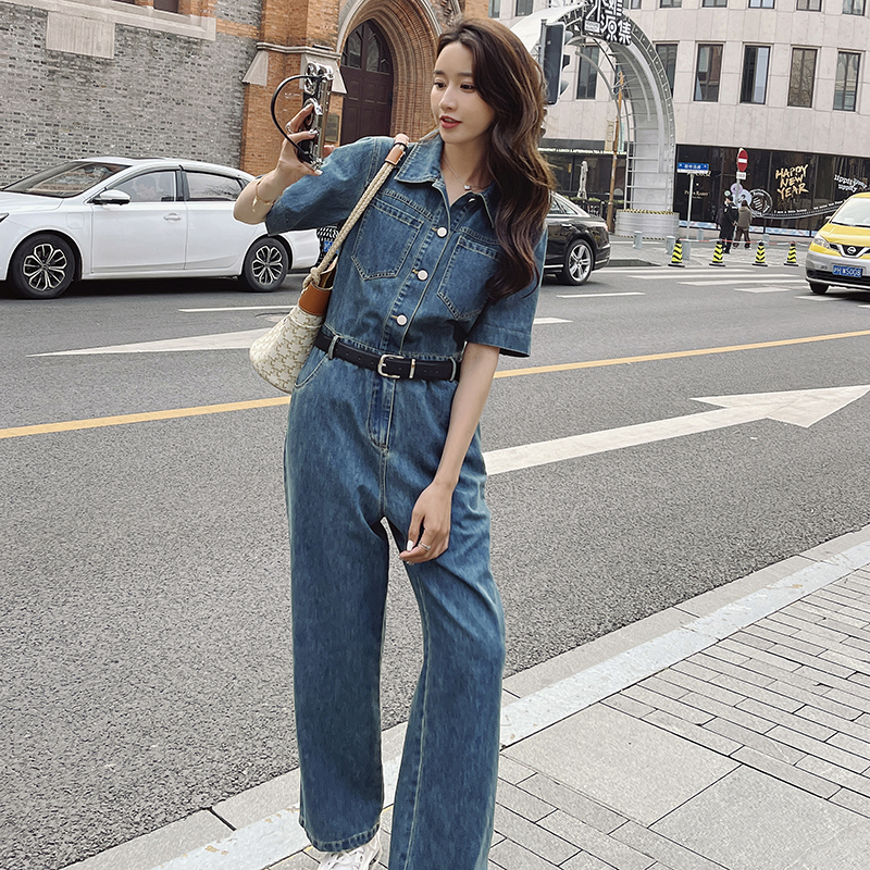 现货-主推夏季新品牛仔短袖连体长裤-送腰带-2309-P140-K195，女装连体裤，新风尚