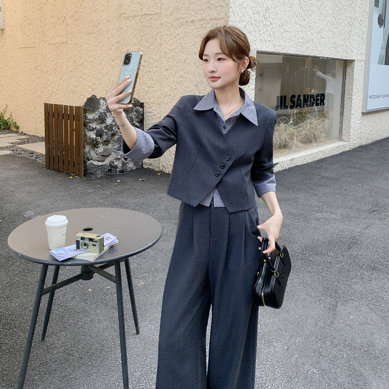 新款2026撞色拼接假两件时尚休闲两件套C252-2701P185K298,女装套装/套裙,2C252